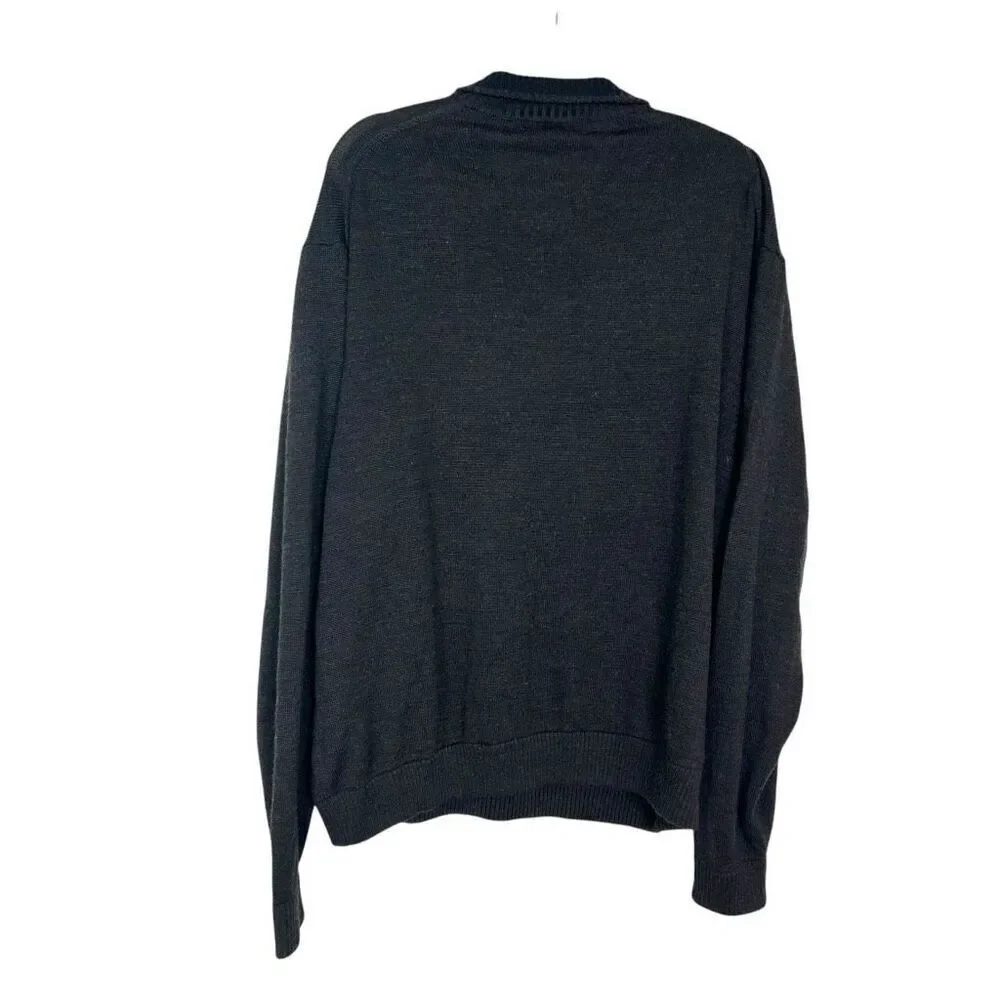 Joseph & Feiss Sweater Men XXL Merino Wool Dark Gray Quarter Button Pullover 2XL